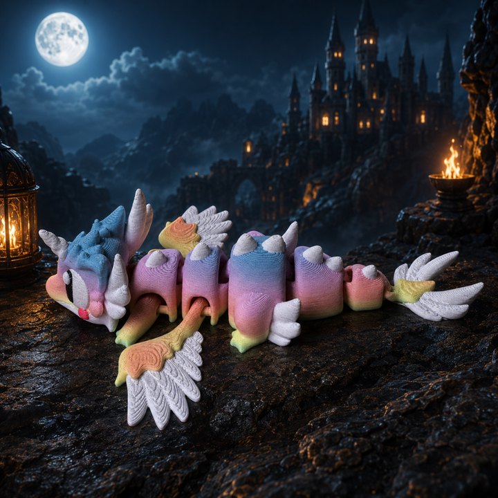 Zijaanzicht regenboog draak, 3D-geprint fantasy verzamelobject