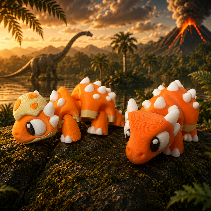 Zijaanzicht Ankylosaurus duo, 3D-geprint dinosaurus verzamelobject
