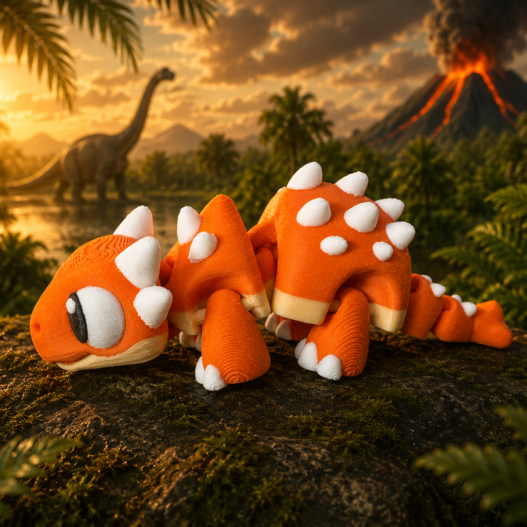 3D-geprinte Ankylosaurus in twee kleuren, beweegbaar lichaam, fantasy