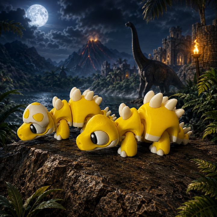  Zijaanzicht Stegosaurus duo, 3D-geprint dinosaurus verzamelobject