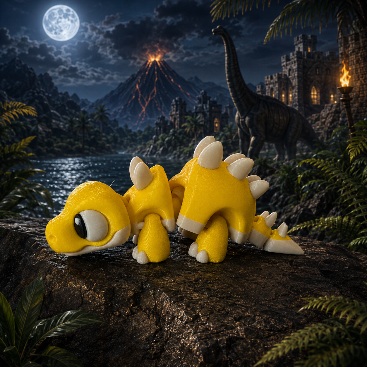 3D-geprinte Stegosaurus in twee kleuren, beweegbaar lichaam, fantasy verzamelobject