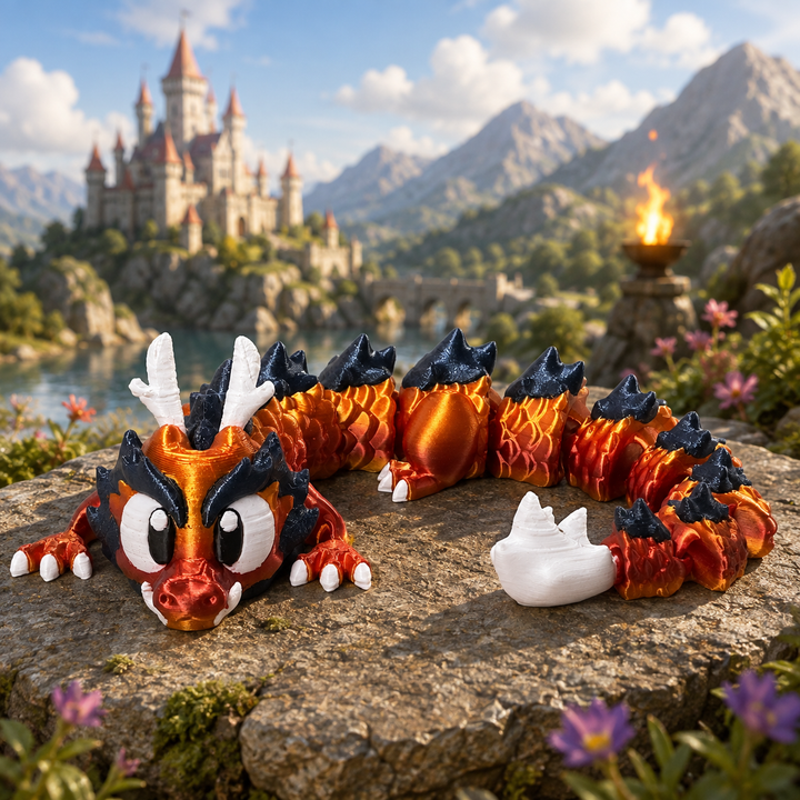 Zijaanzicht inferno draak 25cm, 3D-geprint fantasy verzamelobject