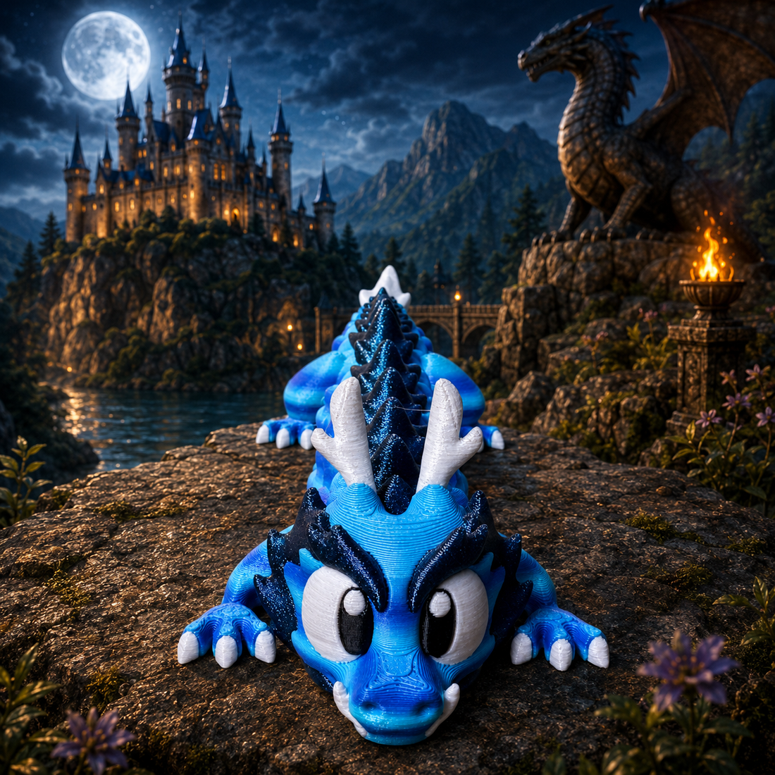 Vooraanzicht waterdraak 25cm, 3D-geprint fantasy verzamelobject
