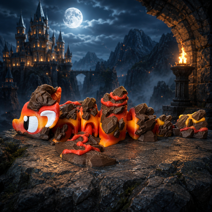 Zijaanzicht lava draak, 3D-geprint fantasy verzamelobject
