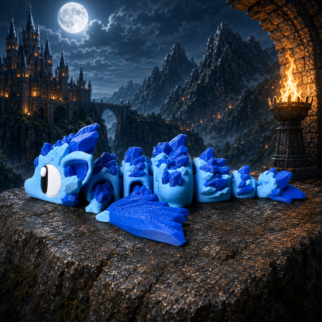 Zijaanzicht kristal draak, 3D-geprint fantasy verzamelobject
