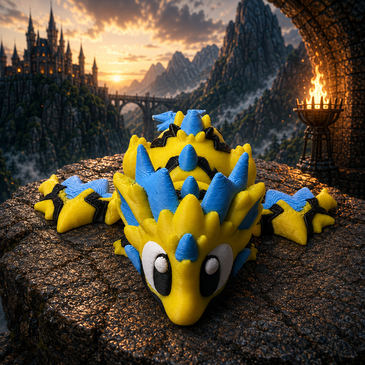 vooraanzicht bliksem draak, 3D-geprint fantasy verzamelobject