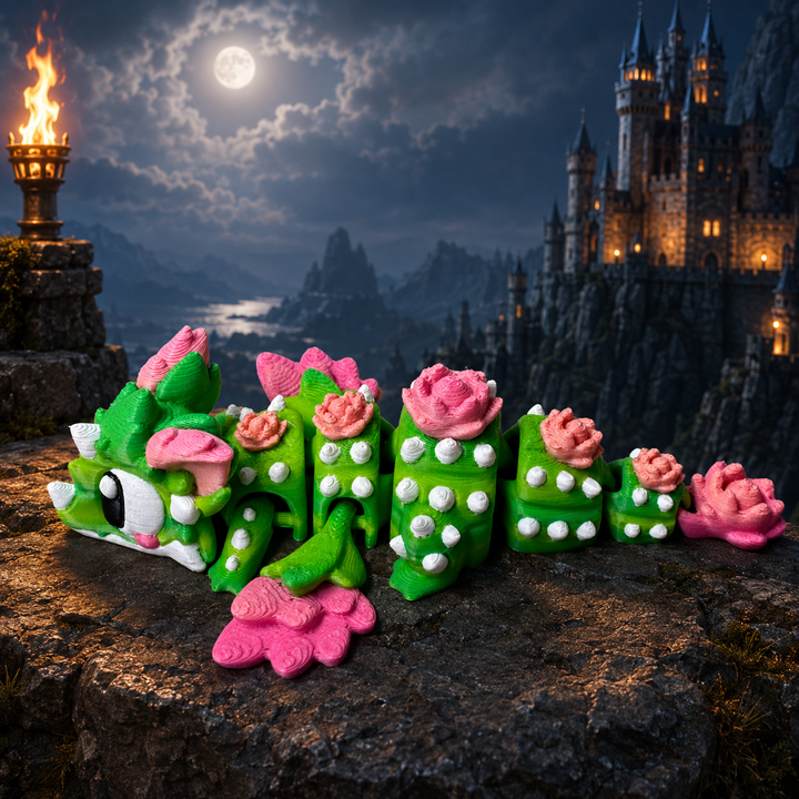 3D-geprinte cactus draak in groen met cactusdetails, beweegbaar lichaam, handgemaakt met PLA