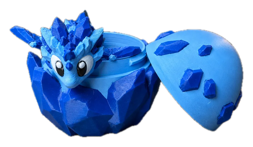 Kristal draak met ei: blauw drakenei met kristalbasis en afneembare bovenkant