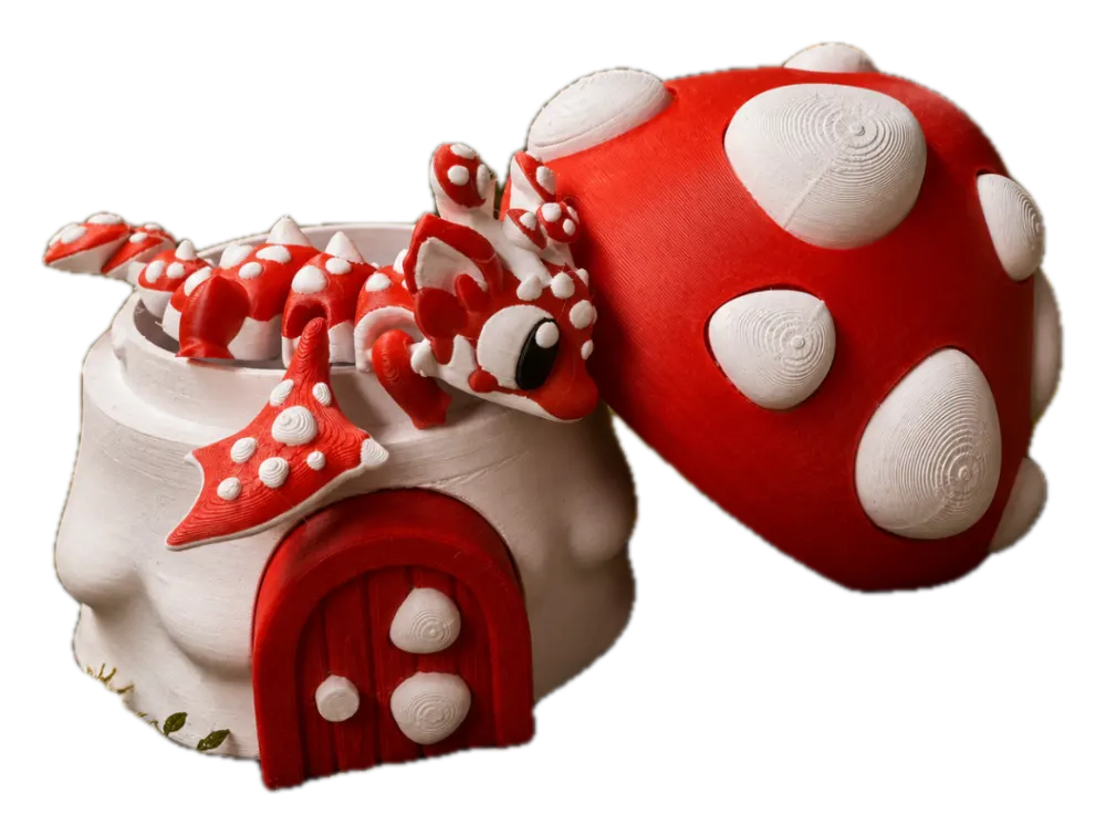 Paddenstoel draak met paddenstoel: rood-witte paddenstoel met afneembare kap en draak