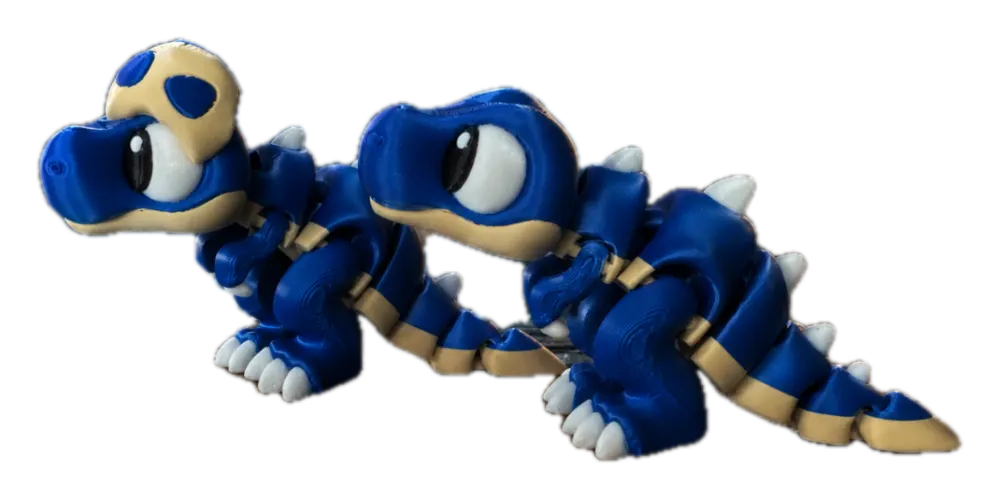 Tyrannosaurus rex duo: 3D-geprinte T-rex in blauw filament met grote kop en tanden